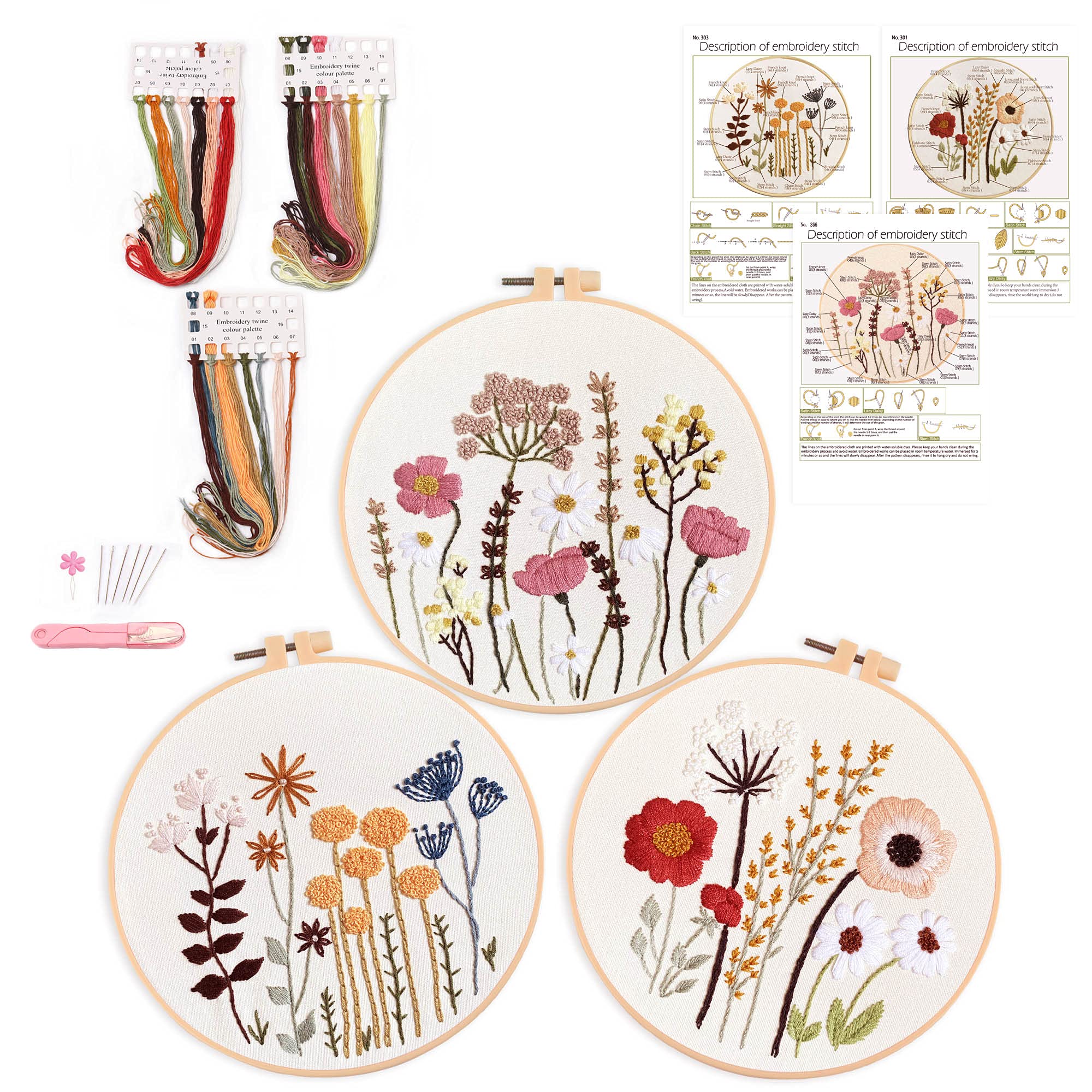 Amazon.com: Harimau 3 Pack Embroidery Kit for Beginners , Floral